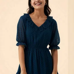 all about you Puff Sleeve Crepe Fit & Flare Midi Dress image 3
