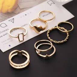 TheVineGirl Set Of 8 Gold Plated Cubic Zirconia Studded Adjustable Finger Rings image 2
