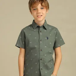 U.S. Polo Assn. Kids Boys Spread Collar Typography Printed Cotton Casual Shirt-image-55