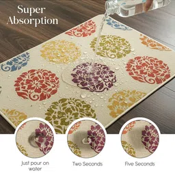 Yellow Weaves Beige & Green Printed Anti-Slip Super-Absorbent 300-GSM Bath Rug image 5