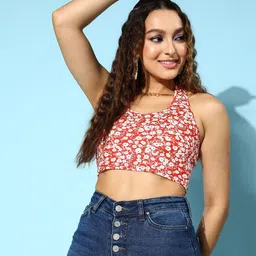 Berrylush Floral Print Halter Neck Crop Top-image-60