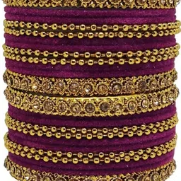 Adiba Fashion Factory Set Of 24 Maroon Glass Artificial Stones & Beads Bangle image 2