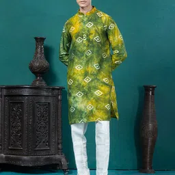 EKYAA Abstract Printed Thread Work Mandarin Collar Cotton Silk A-Line Kurta-picture-11