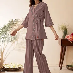 Anouk Embroidered Kurta With Striped Trouser Co-Ords image 4