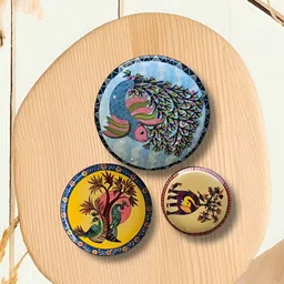 Ritualistic Blue & Yellow 3-Pcs Gondth Printed Fridge Magnets-image-29