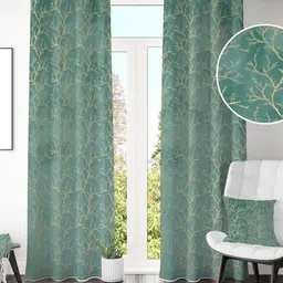 Kiara Creations Blue & Gold-Toned 2 Pieces Floral Room Darkening Door Curtain-picture-32