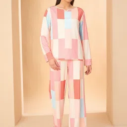 Sweet Dreams Women Geometric Printed V-Neck Top & Pyjamas Night Suit image 3