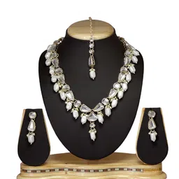 Joy of Jewels Silver-Plated Alloy American Diamond Maang Tika & Earrings image 2