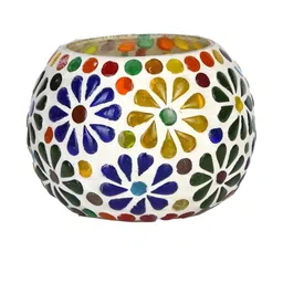 Somil Vibrant Multicolor Glass Candle Holder Add A Touch Of Magic To Diwali, Parties & Candlelight Dinners, Size-8.5 X 8.5 X 7 Cm Pack OF 5 image 2