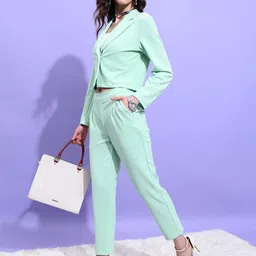 Tokyo Talkies Green Notched Lapel Collar Blazer With Trouser image 5