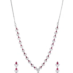 VOJ Silver-Plated Stainless Steel American Diamond Studded Necklace And Earrings image 5