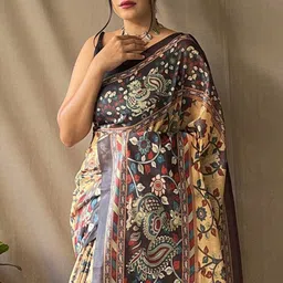 all about you Kalamkari Printed Saree With Unstitched Blouse image 5