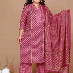 Doriyaan Plus Size Floral Printed Pure Cotton Kurta With Palazzos And Dupatta-picture-27