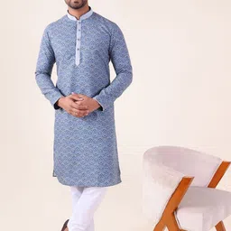 AURIK Men Geometric Printed Regular Pure Silk Kurta with Pyjamas-picture-27