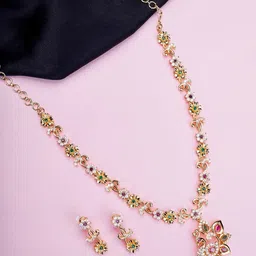 Opal Touch Gold Plated Cubic Zirconia Studded Peackock Shaped Necklace With Drop Earrings-picture-20