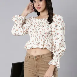 SHOWOFFFF Floral Print Crepe Crop Top-picture-17