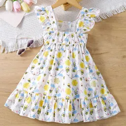 White World Print Fit & Flare Dress-image-28