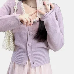 DressBerry Women Purple Solid Cotton Pullover Sweaters-picture-16