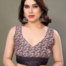 Mitera Floral Printed Satin Saree With Blouse Piece image 5