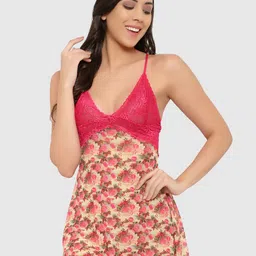 Boldwink Printed Laced V Neck Baby Doll Nightdress-image-91