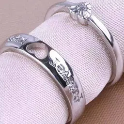 Ringzinnie Set Of 2 Couple Silver-Plated Stone-Studded Adjustable Finger Ring image 3