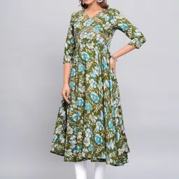 Amar Palace Chikan Hazratganj Floral Printed V-Neck Empire Anarkali Kurta image 3