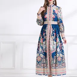 JC Collection Women Ethnic Motifs Print Mandarin Collar Maxi Dress-picture-15