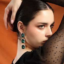 Kazo Gold-Plated Emerald Studded Contemporary Drop Earrings-picture-25