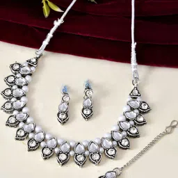 Sangria Silver-Plated Stainless Steel American Diamond Jewellery Set-picture-28