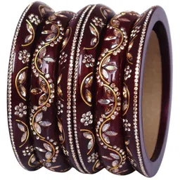 TAJ BRIDAL STORE Set Of 6 Kundan Studded Lac Bangles image 2