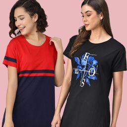 Christy World Women Pack Of 2 Floral Printed Longline T-shirt-picture-5