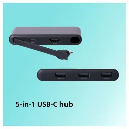 Philips 5-in-1 USB 3.1 Type C to USB 3.0 Type A, USB 3.0 Type C, HDMI Type A USB Hub (5 Gbps Data Transfer Rate, Grey) image 4