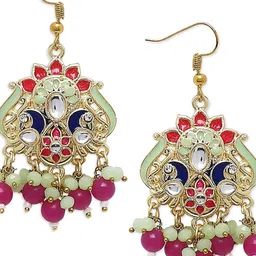 Anouk Gold-Plated Stones Studded and Beaded Meenakari Peacock Shaped Drop Earrings image 3