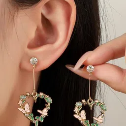 SALTY Stone Studded Heart Shaped Love Forest Elegance Drop Earrings image 5