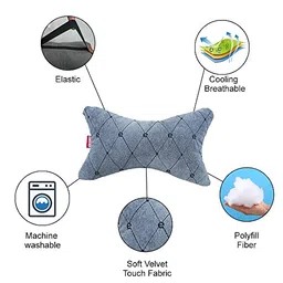 Elegant Velvet Fabric Car Neckrest/Neck Rest Pillow Set of 2 Grey(Cu_01) image 5