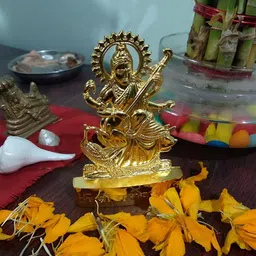Navyaksh Gold Plated Metal Maa Saraswati Vidya Devi Idol Decorative Showpiece image 4