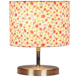 Devansh White & Pink Steel Table Lamp With Floral Printed Cotton Shade image 3