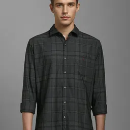 Louis Philippe Sport Men Checked Spread Collar Casual Shirt-image-58