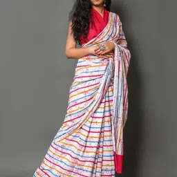 Pinkcity Trade World Striped Pure Cotton Block Print Saree image 2