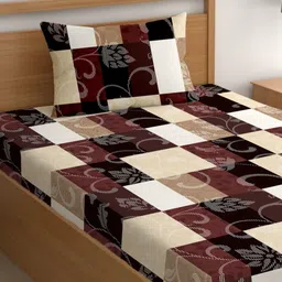 CG HOMES Maroon & Beige Ethnic Motifs 180 TC Single Bedsheet with 1 Pillow Covers-image-15