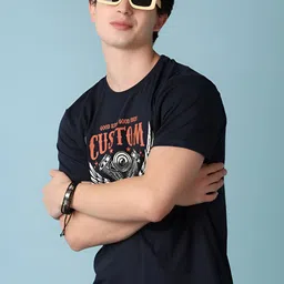 V-Mart Men Typography Printed Round Neck Cotton T-shirt image 1
