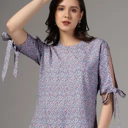 BAESD Floral Print Slit Sleeve Chiffon Top-picture-34