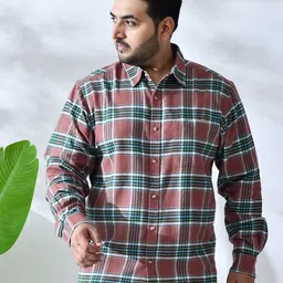 NEON CHILLIE Men Plus Size Checked Spread Collar Cotton Casual Shirt image 4