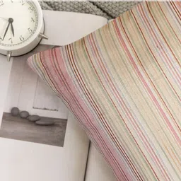 Tesmare Cream-Coloured & Multicoloured Set of 2 Striped Velvet Square Cushion Covers image 4