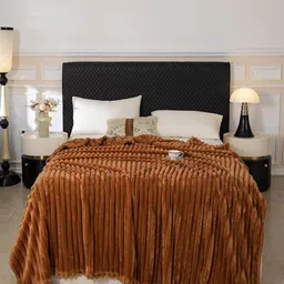 JC HOME Coffee Brown Striped AC Room 300 GSM Single Bed Blanket-picture-23