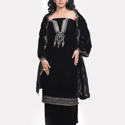 THE WEAVERS SHOP BY RAAVI Embroidered Unstitched Velvet Dress Material-picture-37