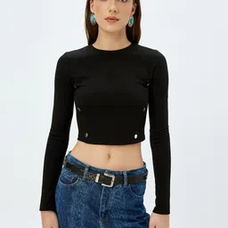 Koton Women High Neck Pockets T-shirt-picture-21