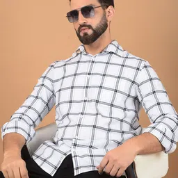 Crimsoune Club Men Classic Spread Collar Windowpane Checked Cotton Slim Fit Casual Shirt-picture-24