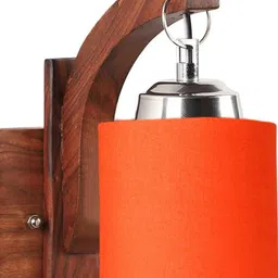 Devansh Orange & Brown Wooden Cylinder Shaped Wall Lamp image 5