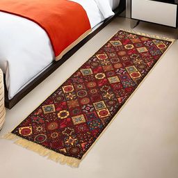 Myntra Elegant Homes Brown & Blue Printed Bed Side Runner-picture-19